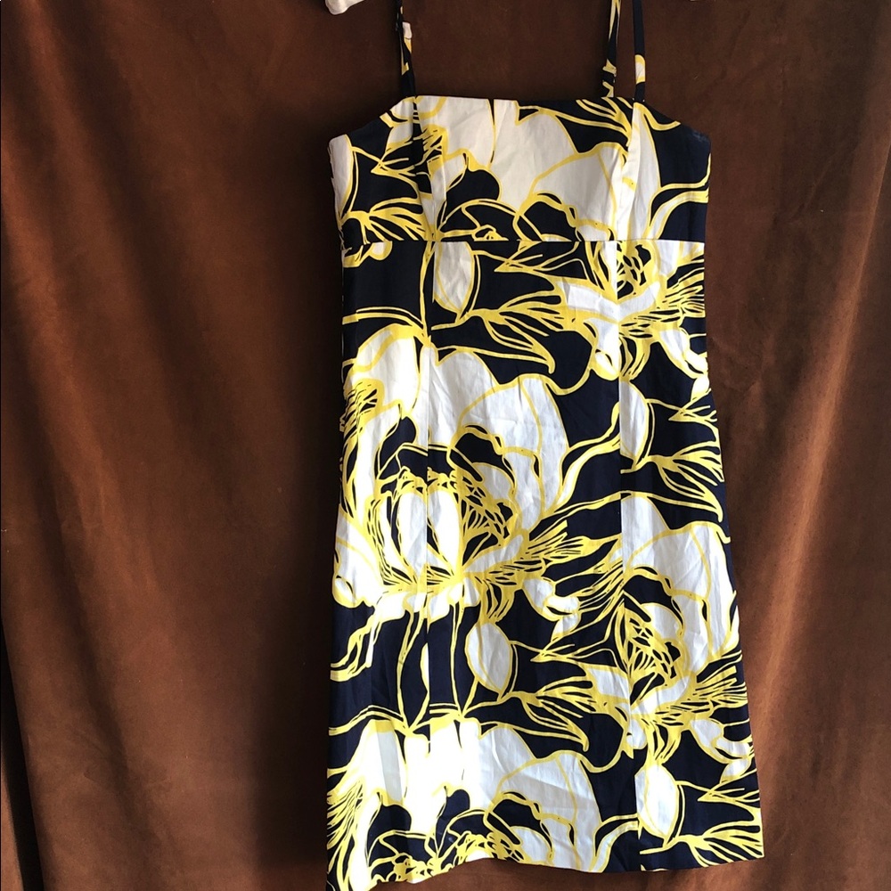 Evan Picone Navy Mini Dress with Yellow & White Floral Design